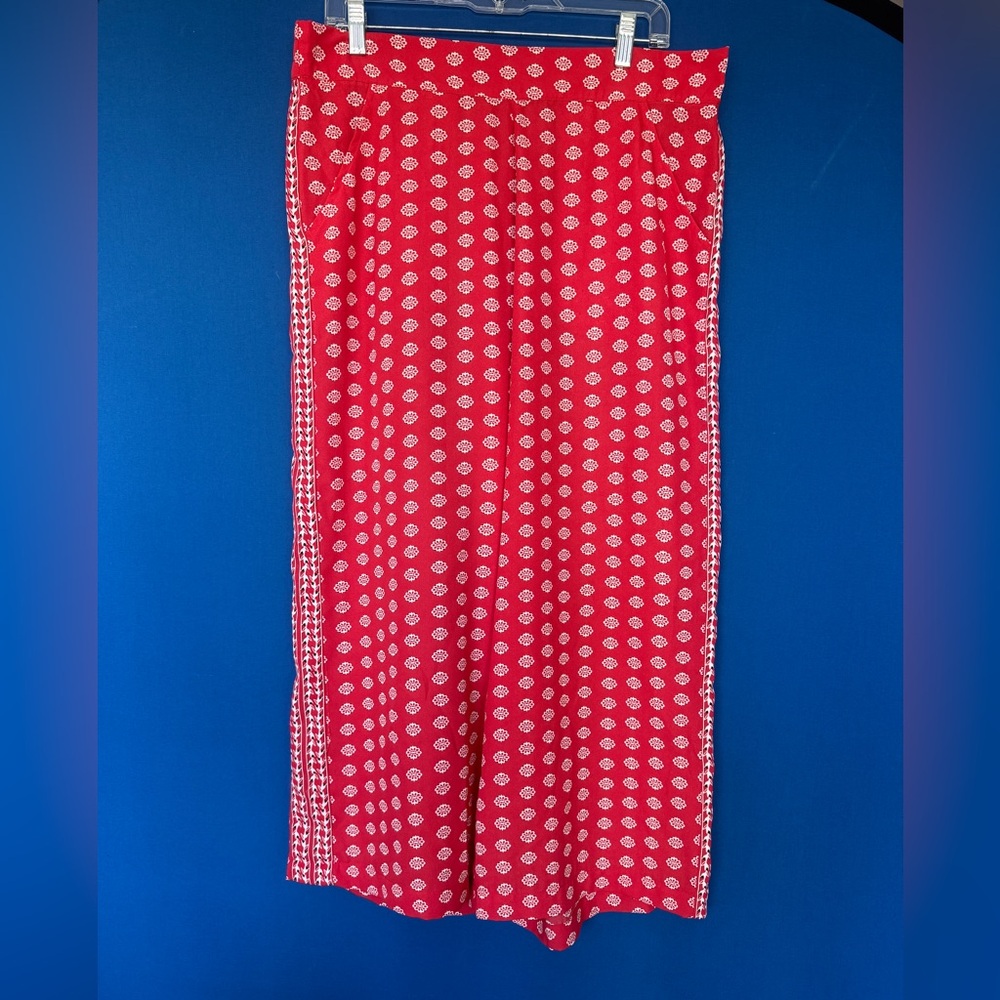 Red Printed Wide-Leg Pants